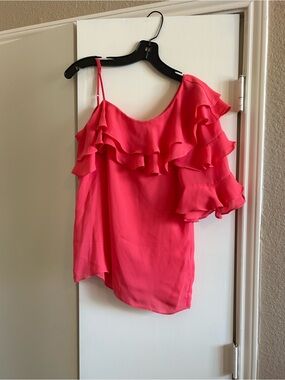 Parker Hot Pink One-Shoulder Ruffle Top